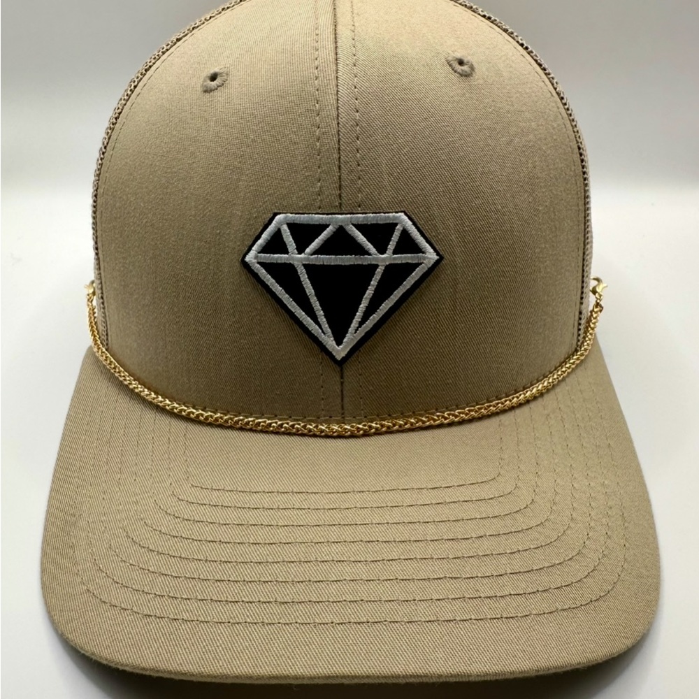 Tan Cap with Diamond Patch and Gold Chain